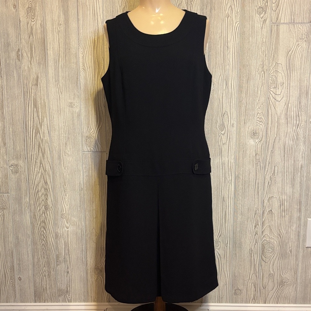 Calvin Klein Black Mod Retro Drop Waist Box Pleat Preppy Shift Dress - Size 12